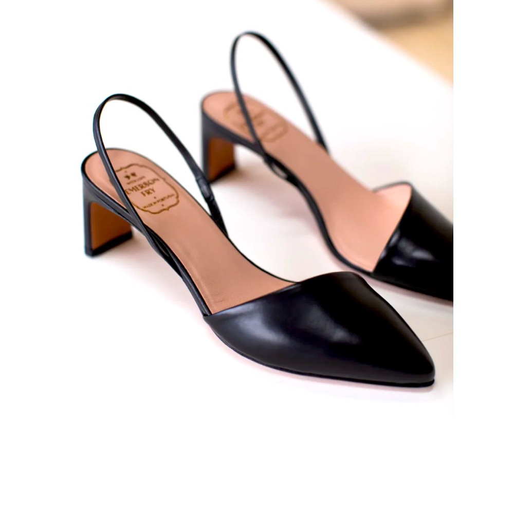 Emerson Fry Black Pointed Slingback Block Heels